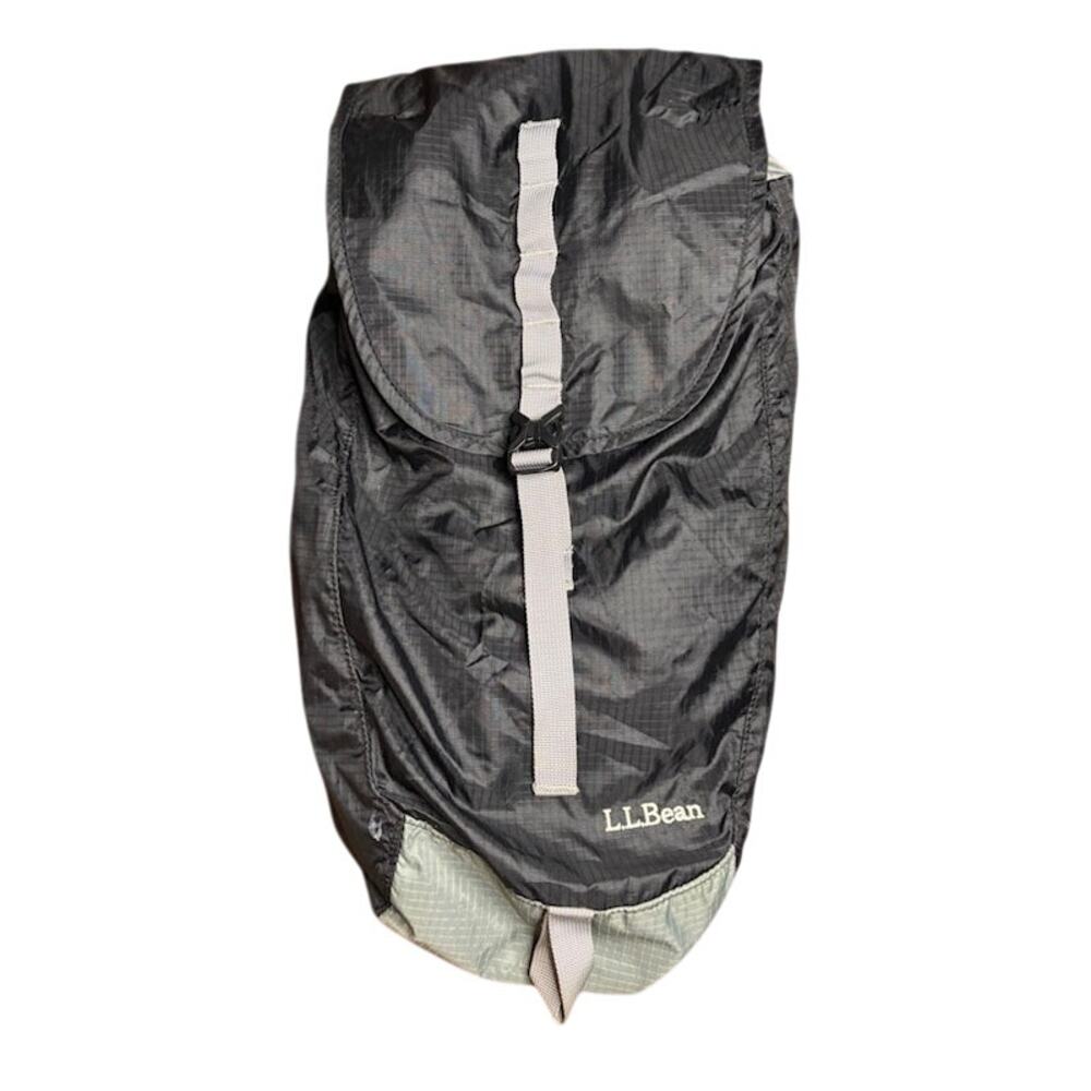 L. L. Bean Ultralight Day Pack Stowaway Gray Black Cinch Top Backpack Buckle Zip